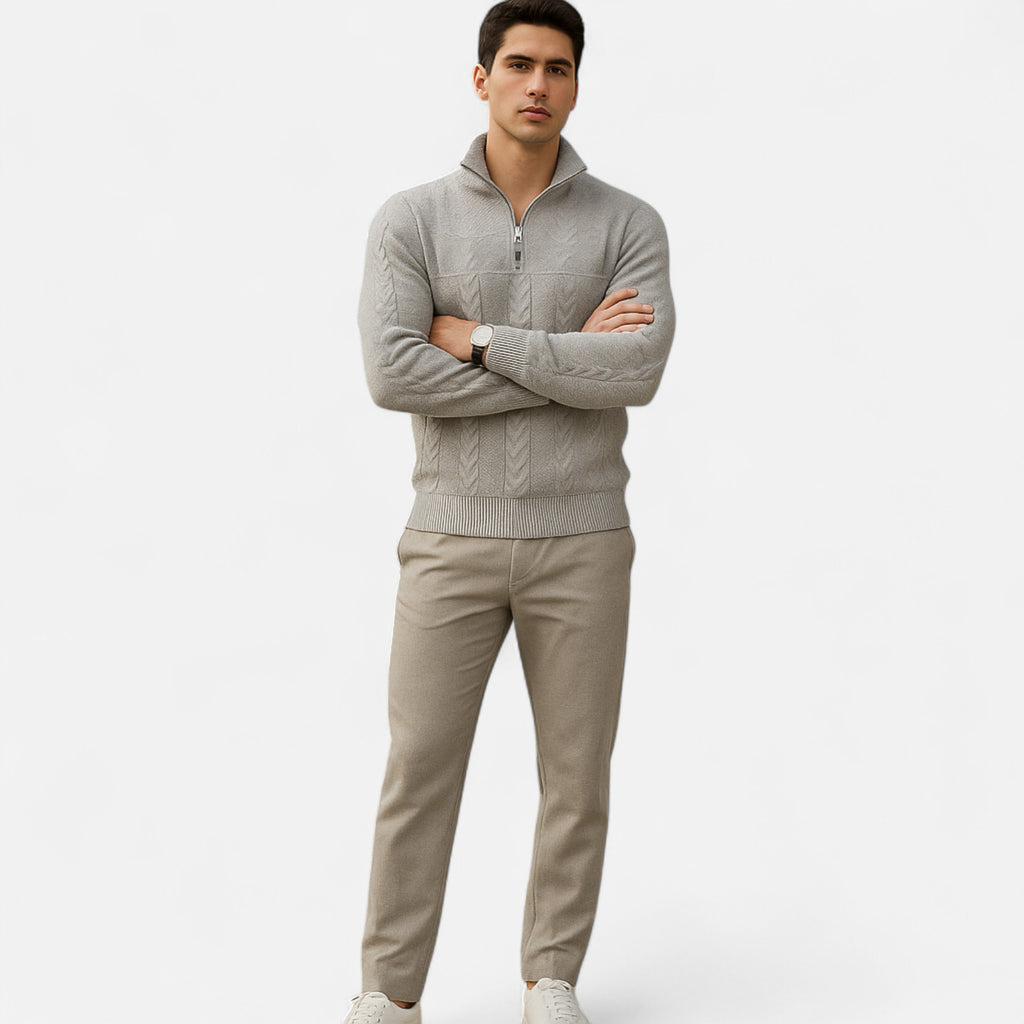 Belavoire | Men’s Zip Henley Sweater with Stand Collar