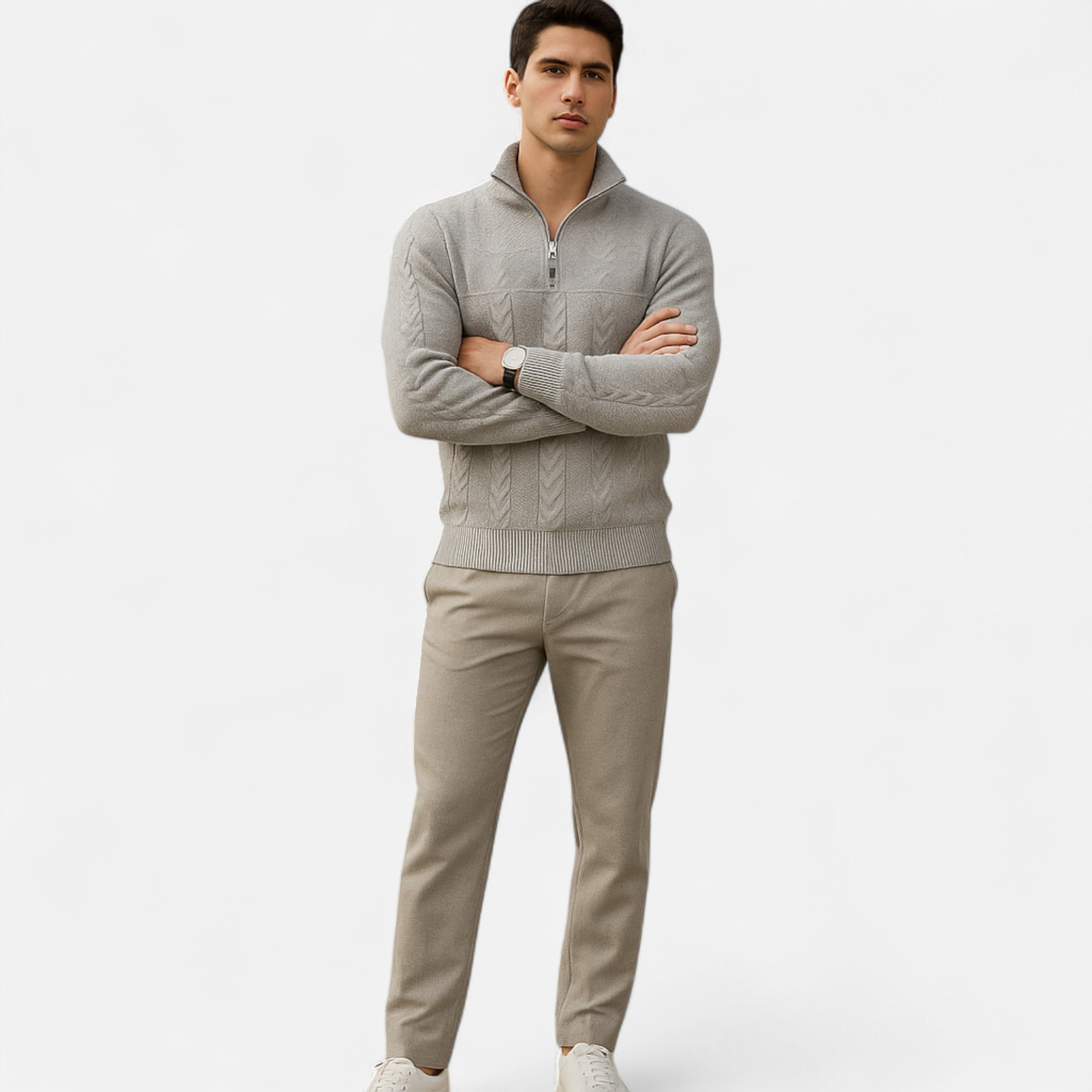 Belavoire | Men’s Zip Henley Sweater with Stand Collar
