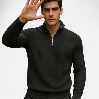 Belavoire | Men’s Zip Henley Sweater with Stand Collar