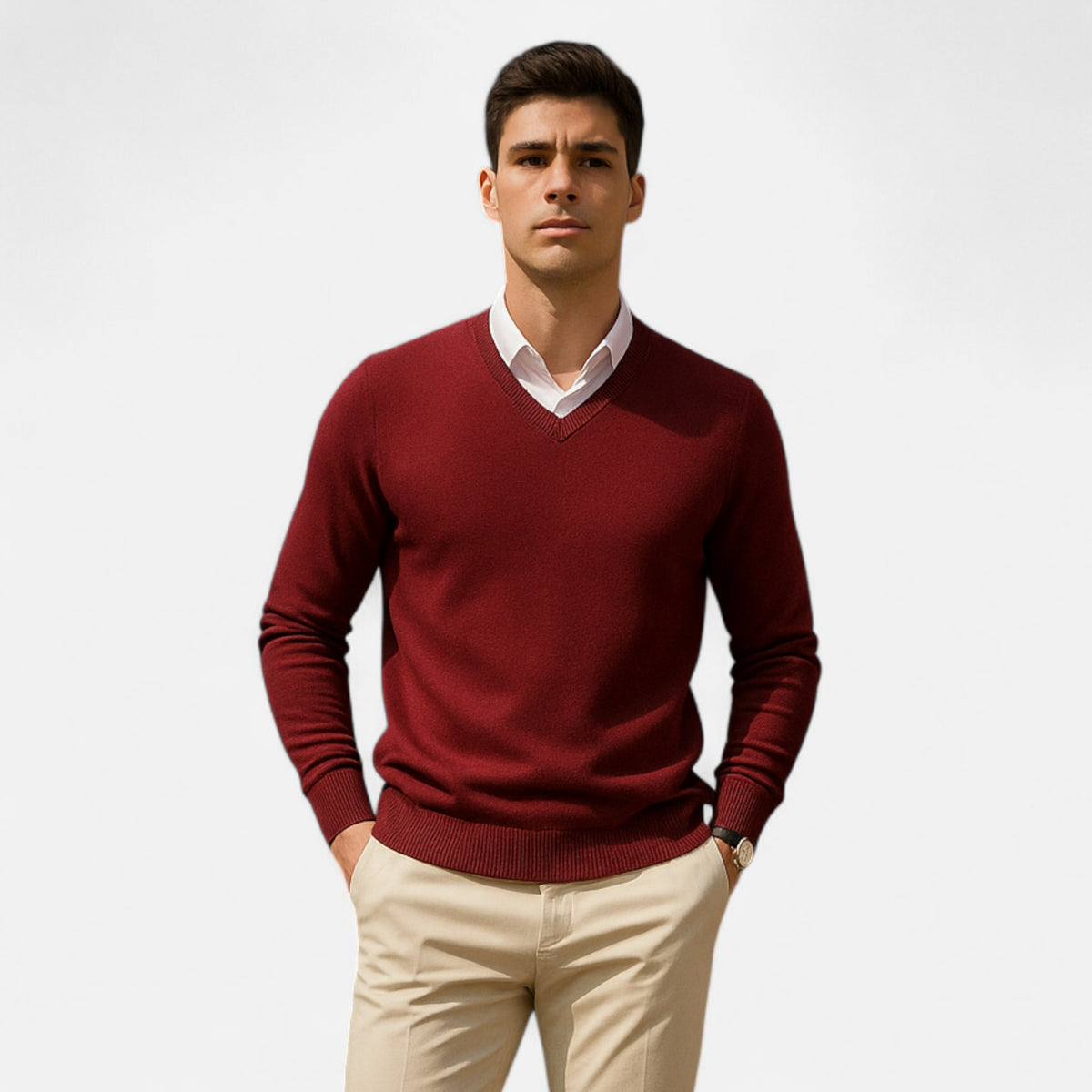 Belavoire | Men’s Classic V-Neck Sweater Rayon Blend
