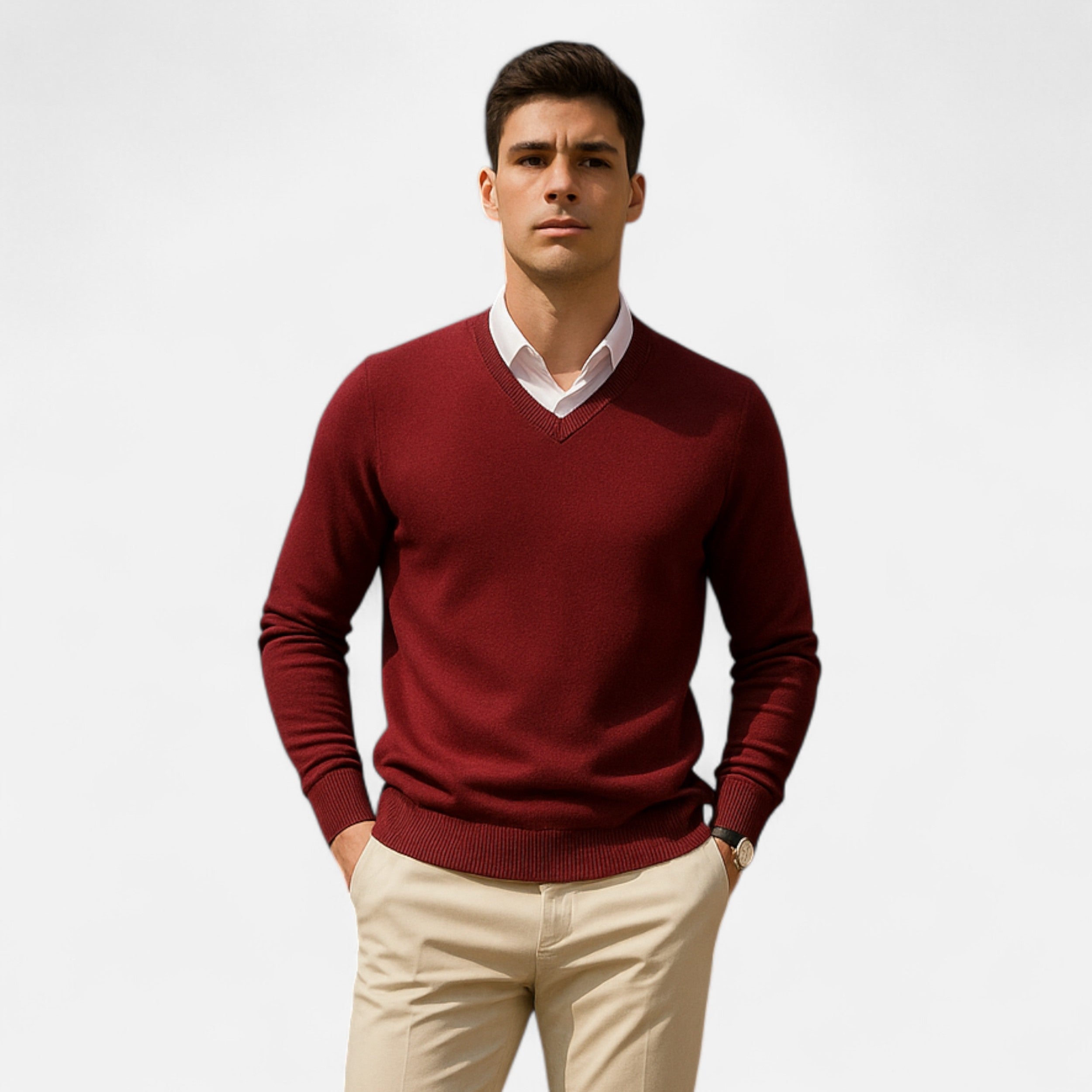 Belavoire | Men’s Classic V-Neck Sweater Rayon Blend