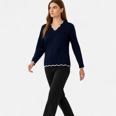 Belavoire | Women’s Elegant Scallop Trim Pullover