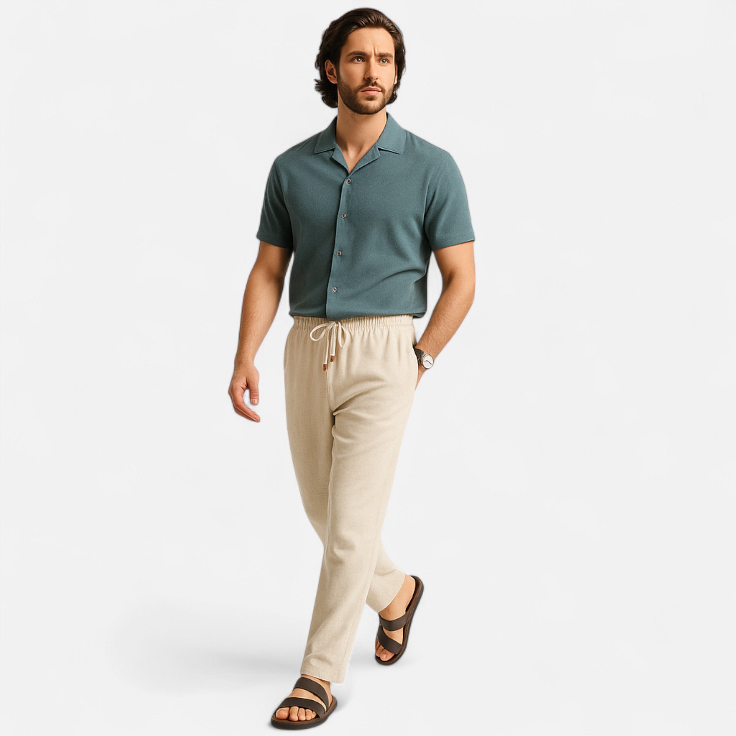 Belavoire | Men’s Linen-Blend Drawstring Trousers Riviera