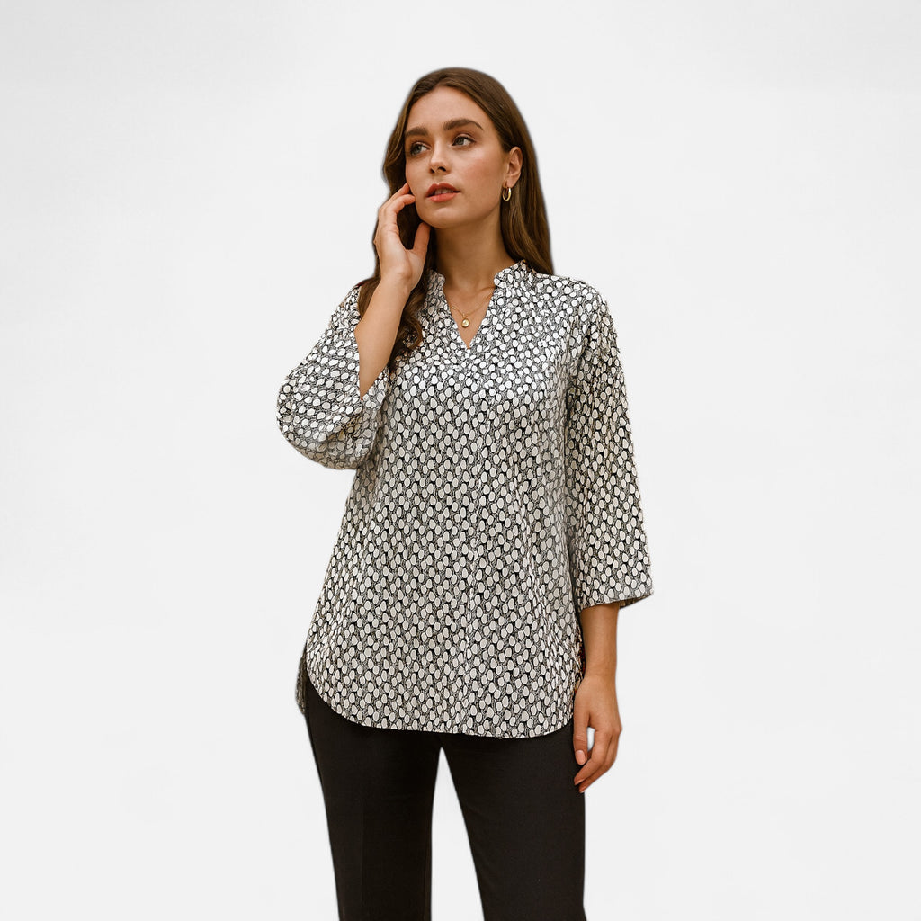 Belavoire | Women’s Printed Notched Neck Tunic Blouse Elegance