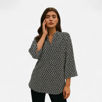 Belavoire | Women’s Printed Notched Neck Tunic Blouse Elegance