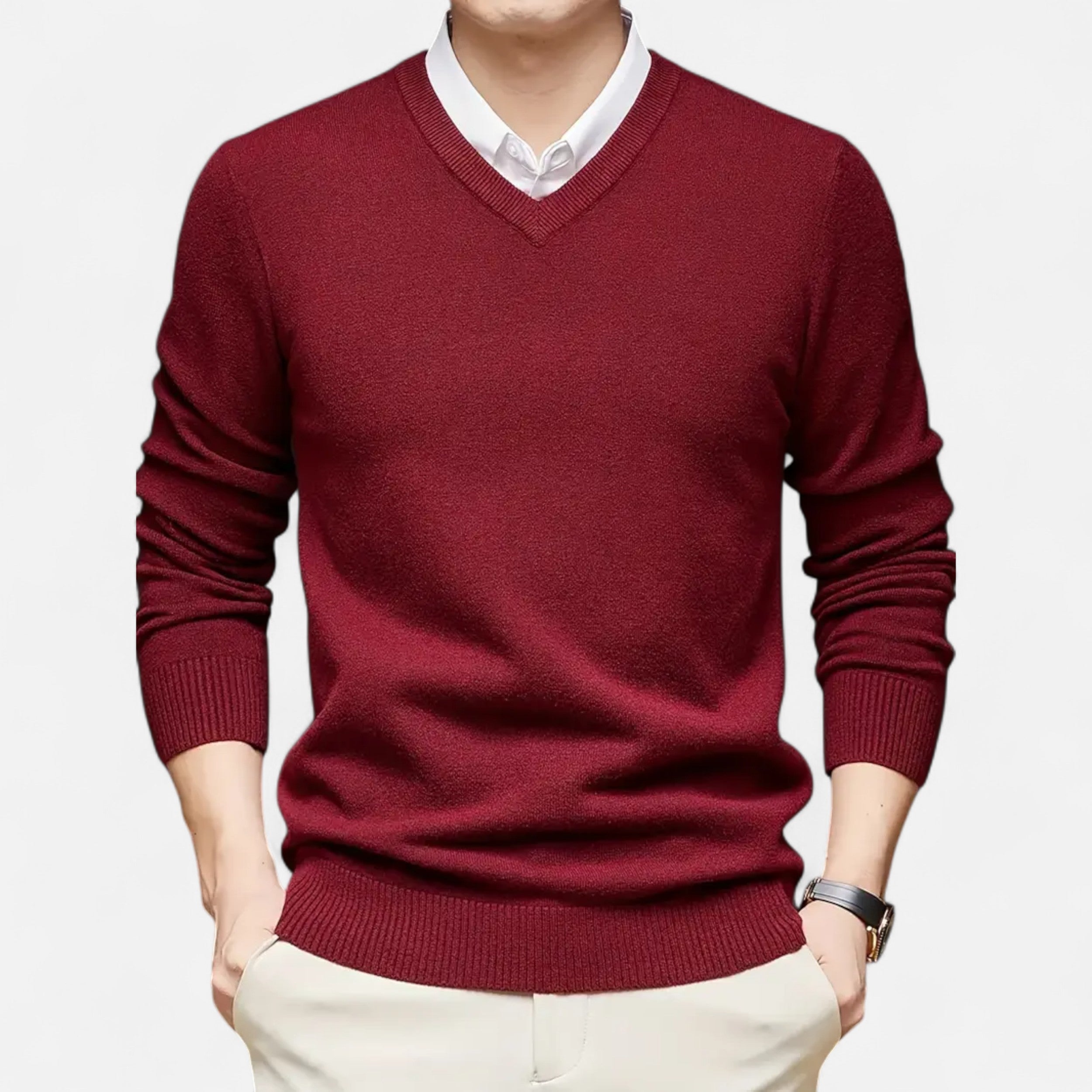 Belavoire | Men’s Classic V-Neck Sweater Rayon Blend