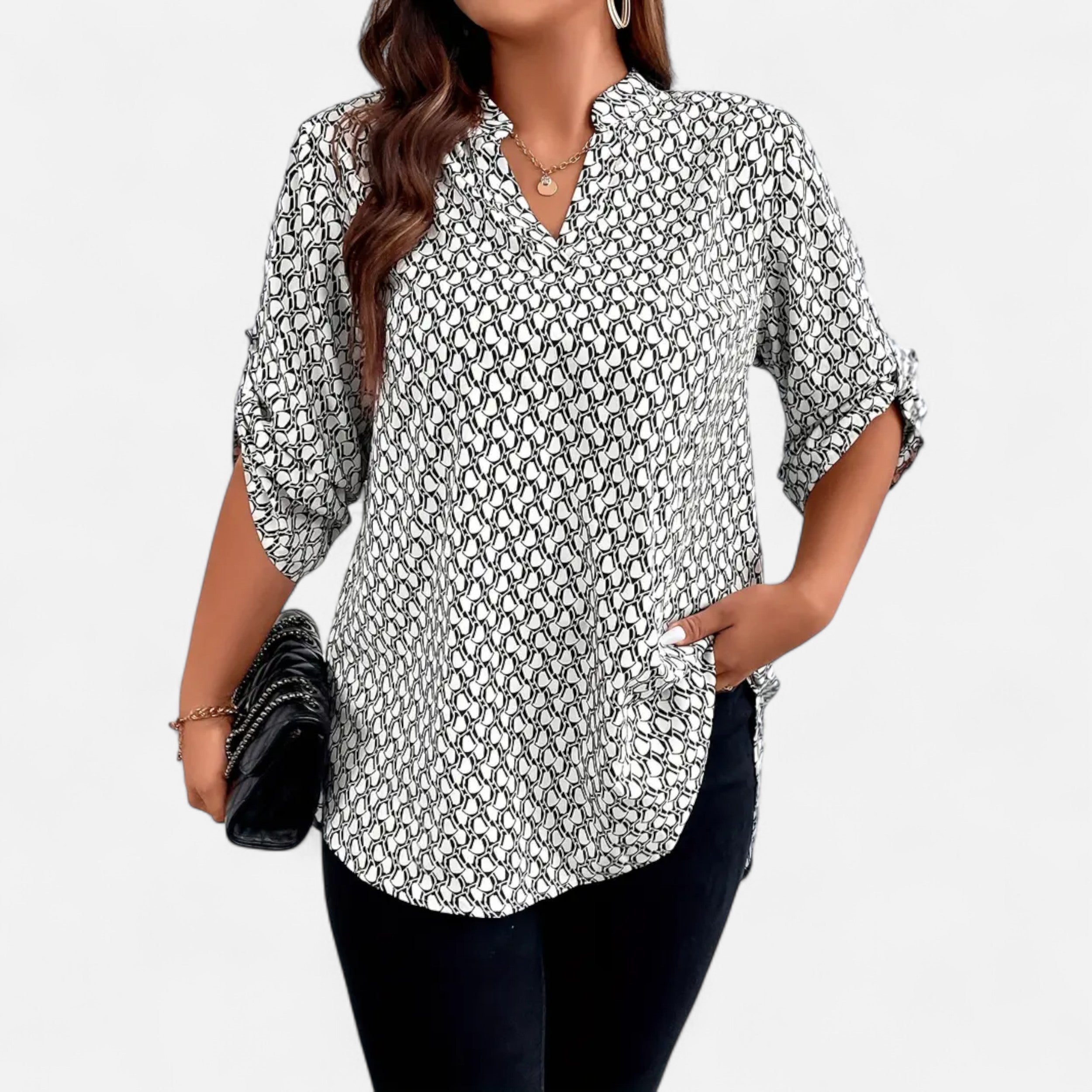 Belavoire | Women’s Printed Notched Neck Tunic Blouse Elegance