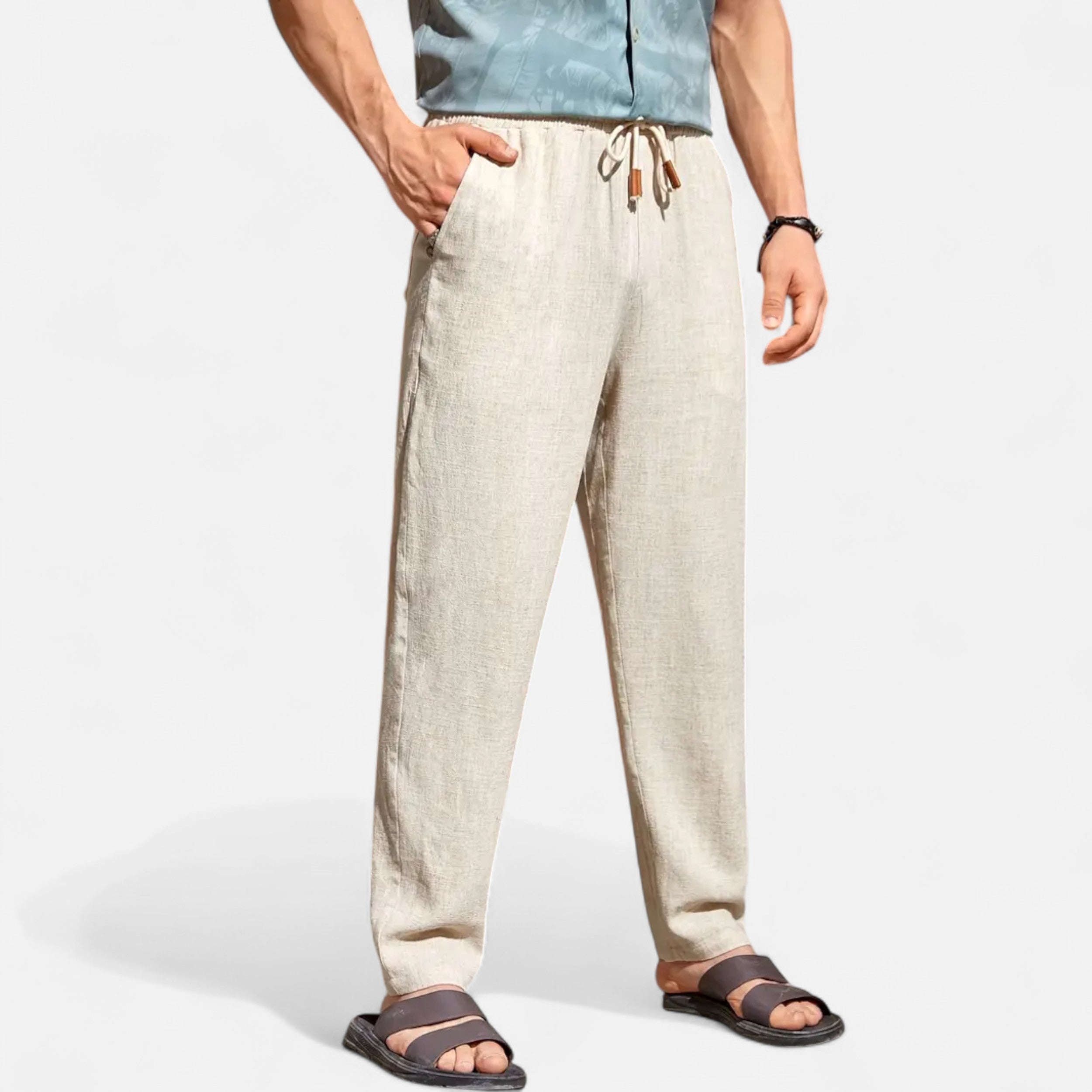 Belavoire | Men’s Linen-Blend Drawstring Trousers Riviera