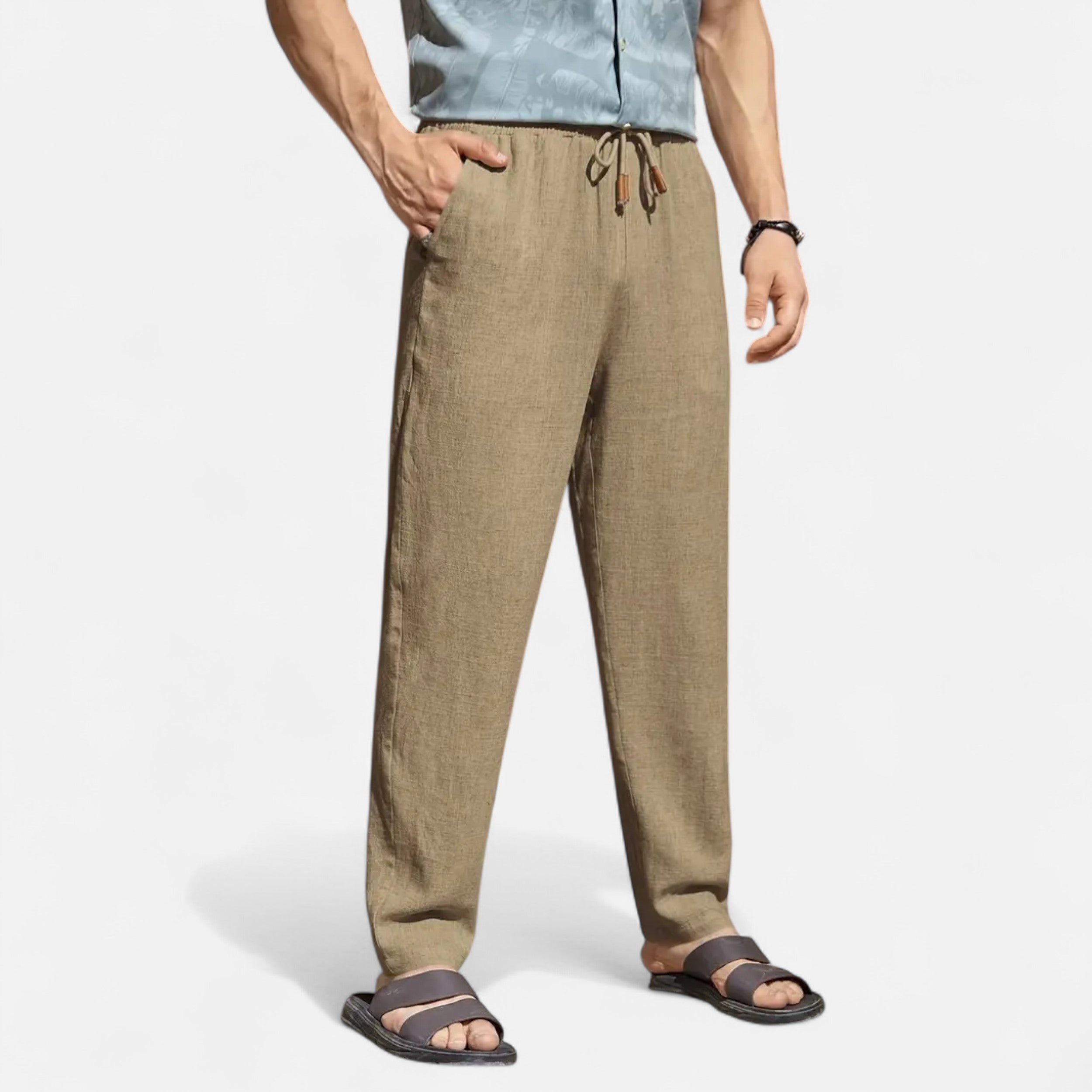 Belavoire | Men’s Linen-Blend Drawstring Trousers Riviera