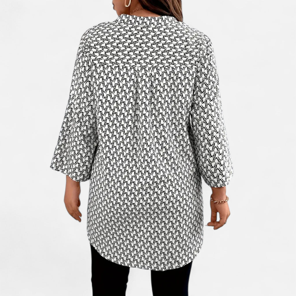 Belavoire | Women’s Printed Notched Neck Tunic Blouse Elegance