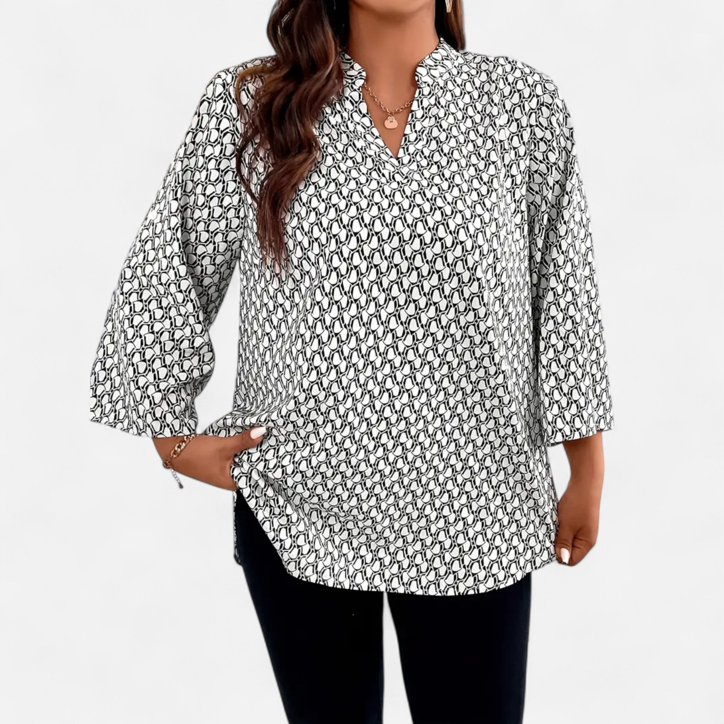Belavoire | Women’s Printed Notched Neck Tunic Blouse Elegance