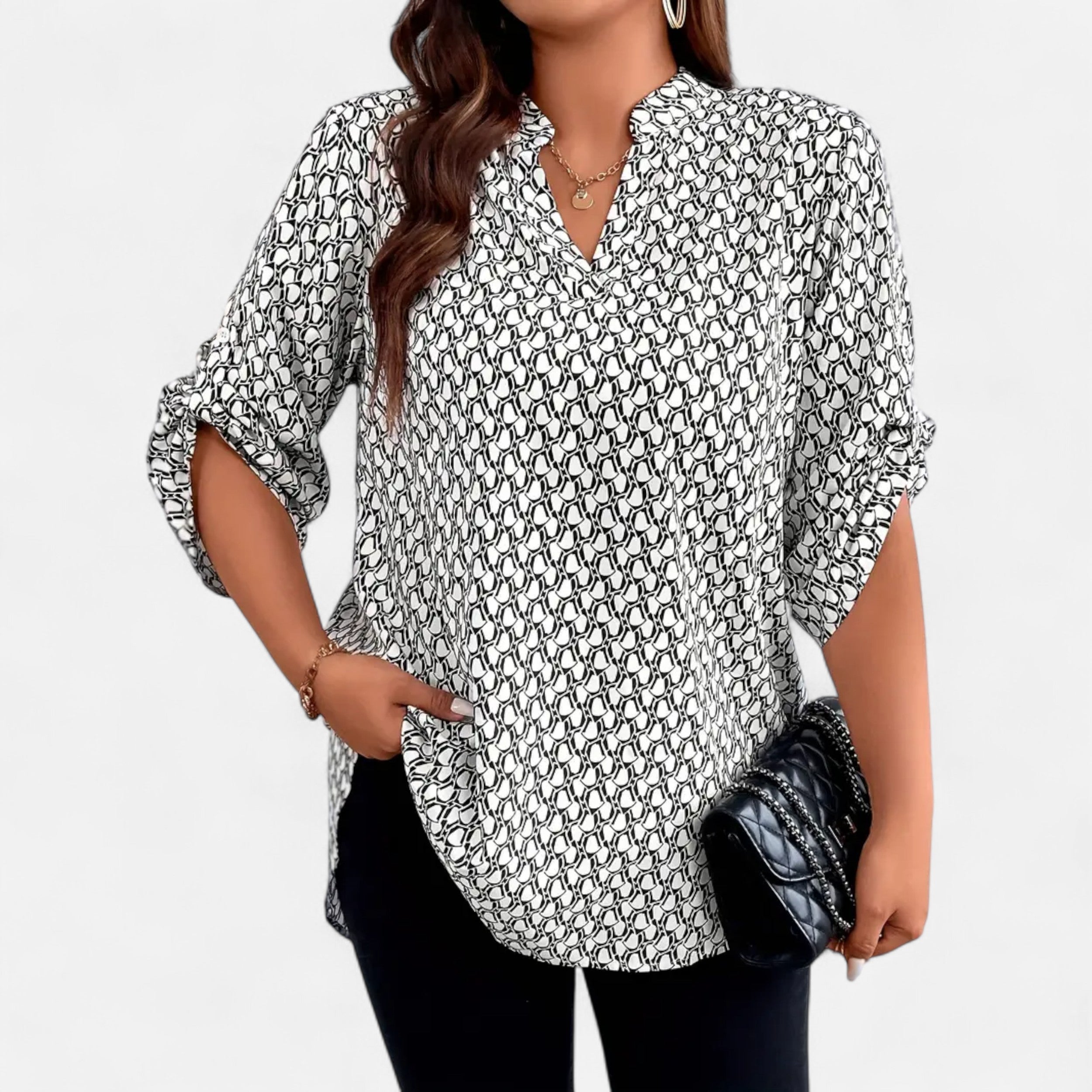 Belavoire | Women’s Printed Notched Neck Tunic Blouse Elegance
