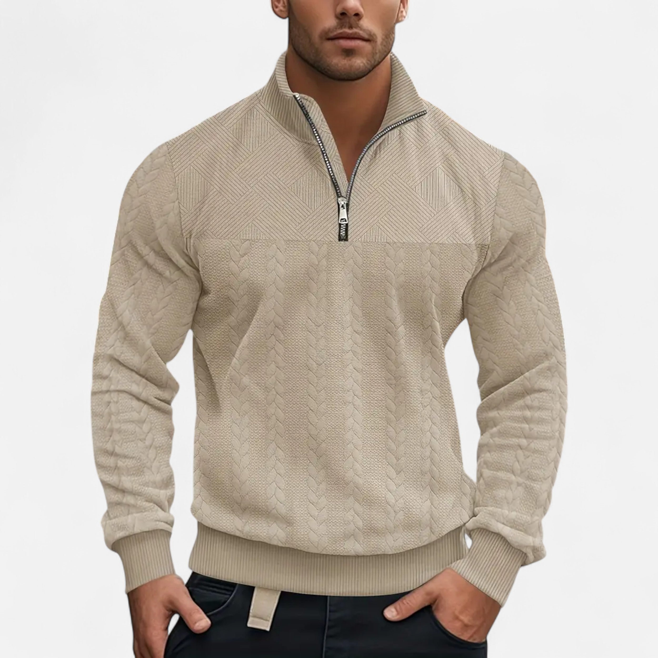 Belavoire | Men’s Zip Henley Sweater with Stand Collar