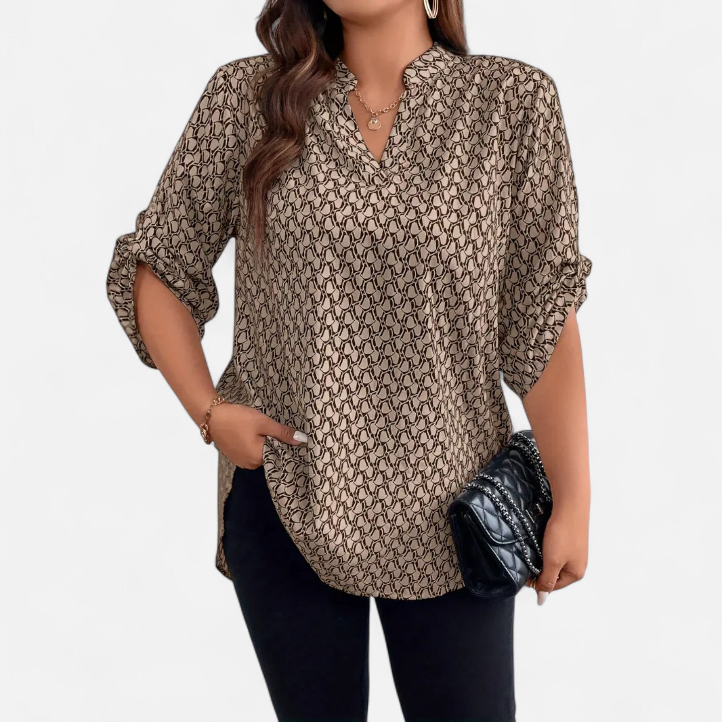 Belavoire | Women’s Printed Notched Neck Tunic Blouse Elegance