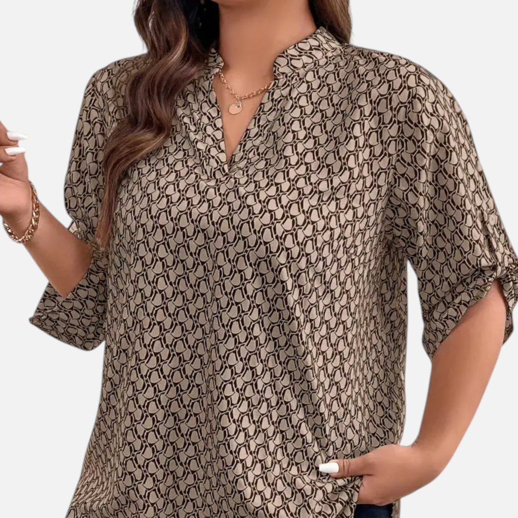 Belavoire | Women’s Printed Notched Neck Tunic Blouse Elegance