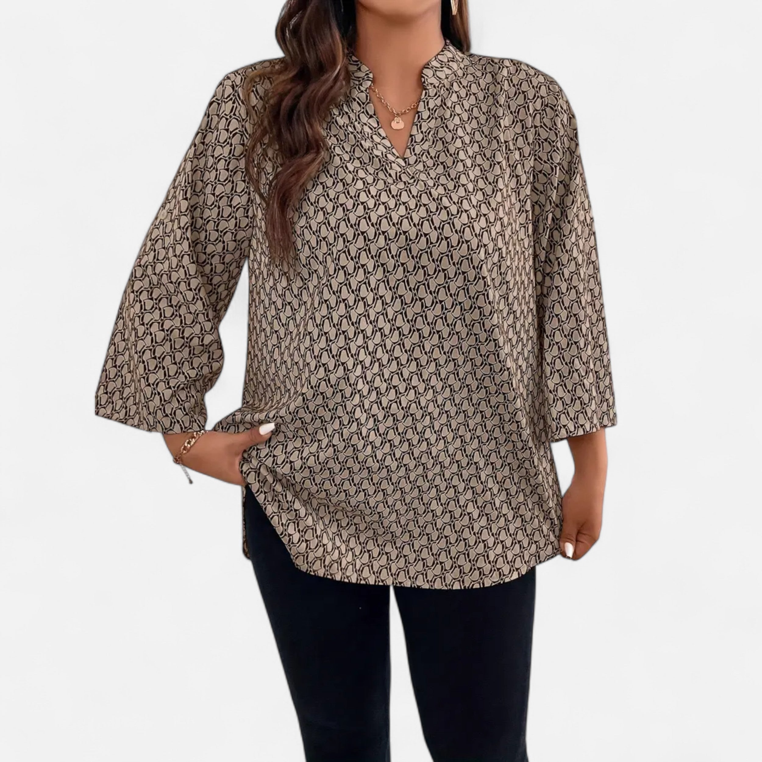 Belavoire | Women’s Printed Notched Neck Tunic Blouse Elegance