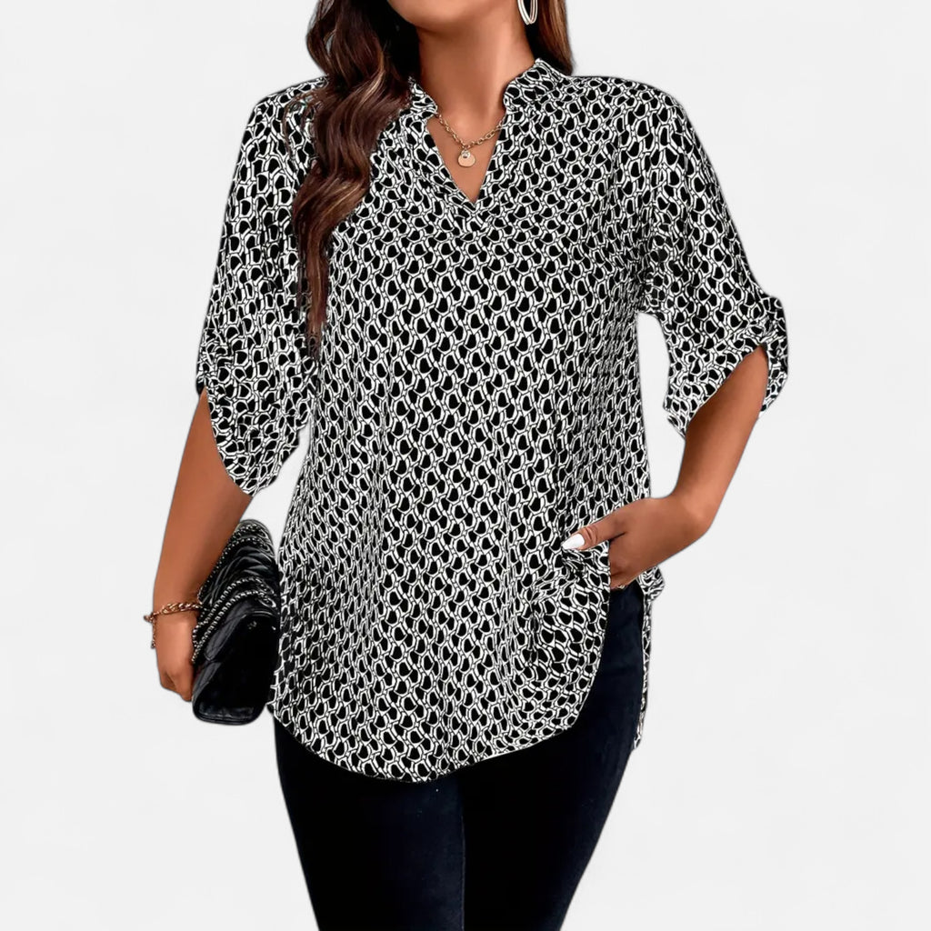 Belavoire | Women’s Printed Notched Neck Tunic Blouse Elegance