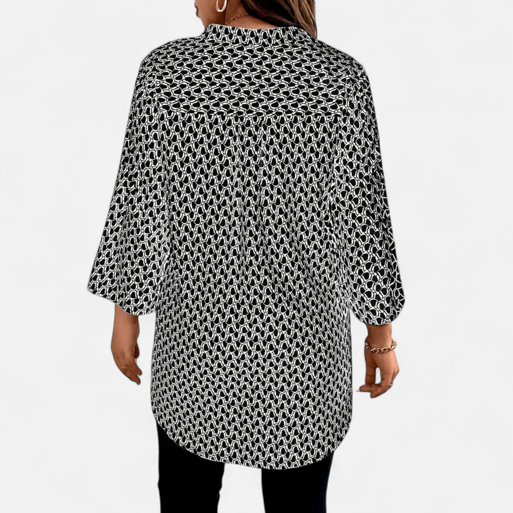 Belavoire | Women’s Printed Notched Neck Tunic Blouse Elegance
