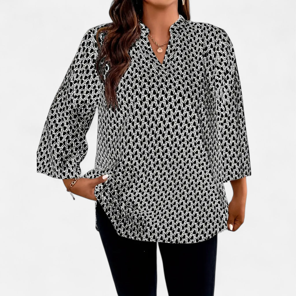 Belavoire | Women’s Printed Notched Neck Tunic Blouse Elegance