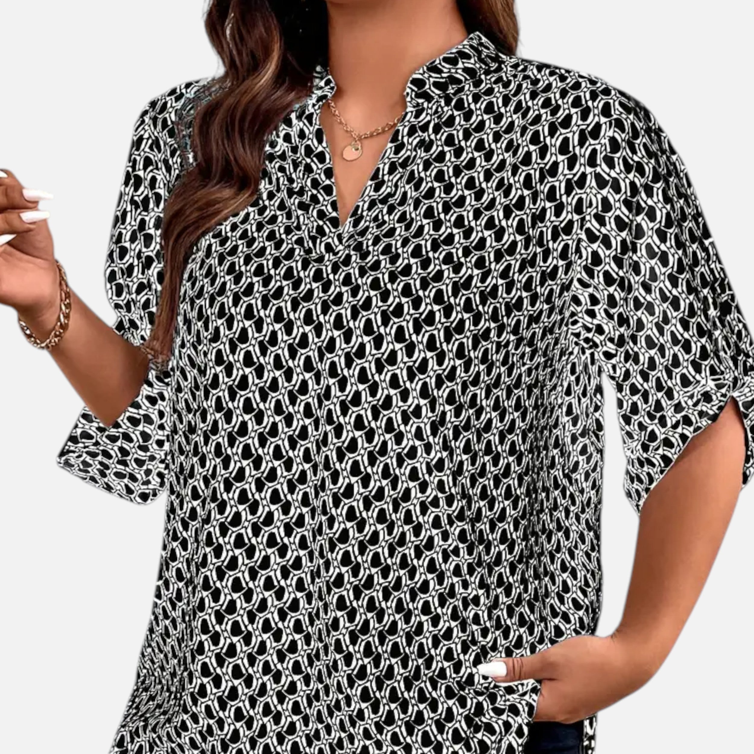 Belavoire | Women’s Printed Notched Neck Tunic Blouse Elegance