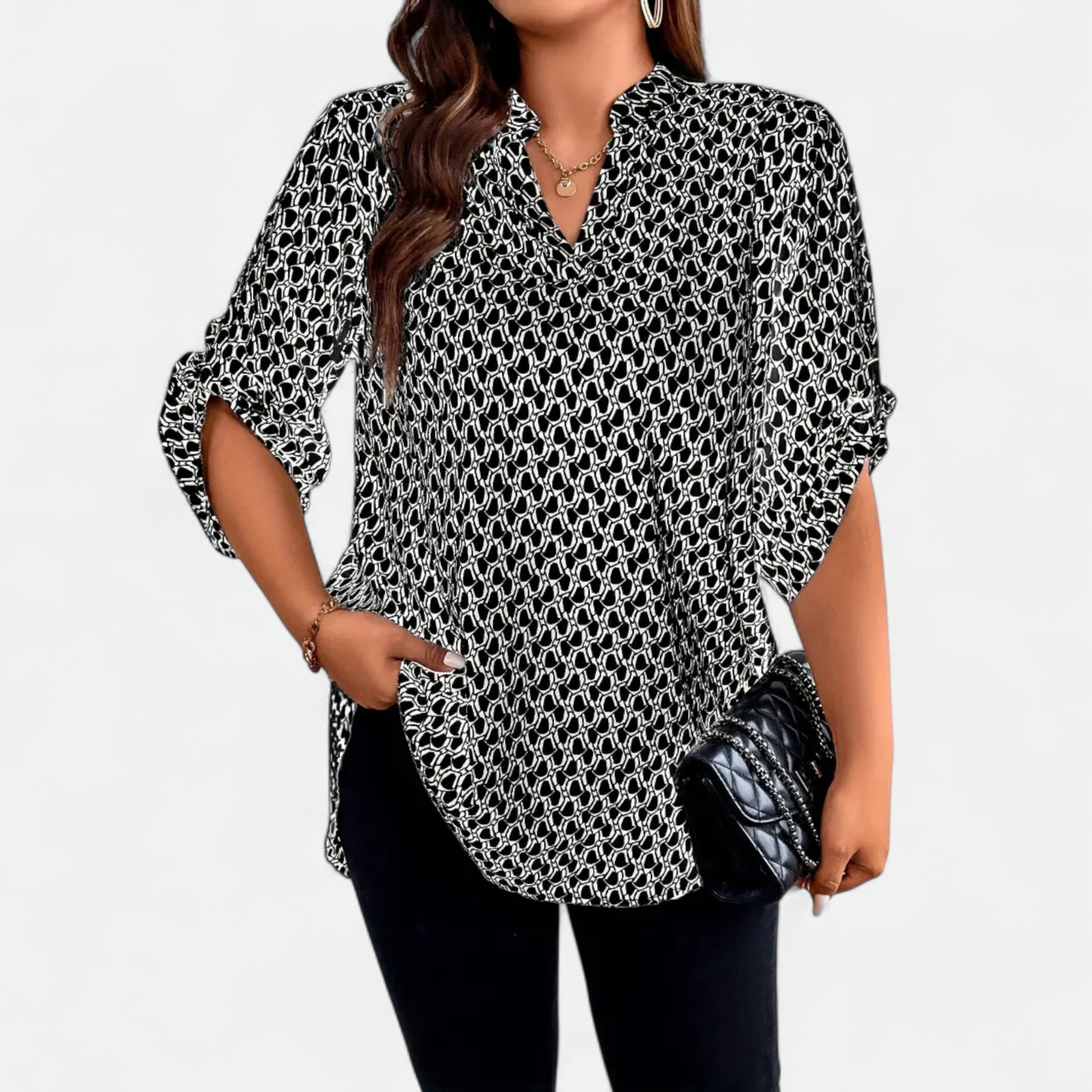 Belavoire | Women’s Printed Notched Neck Tunic Blouse Elegance