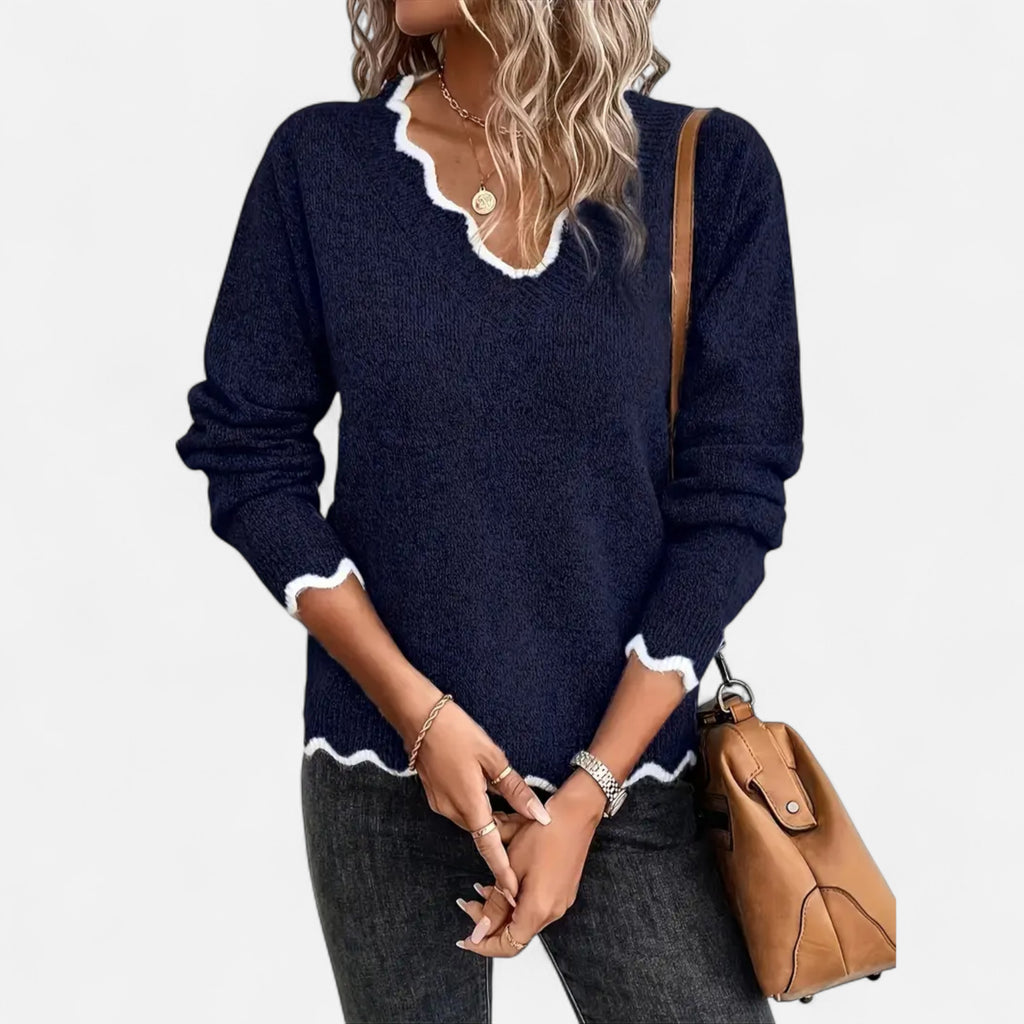 Belavoire | Women’s Elegant Scallop Trim Pullover