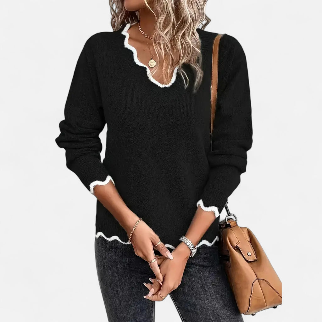 Belavoire | Women’s Elegant Scallop Trim Pullover