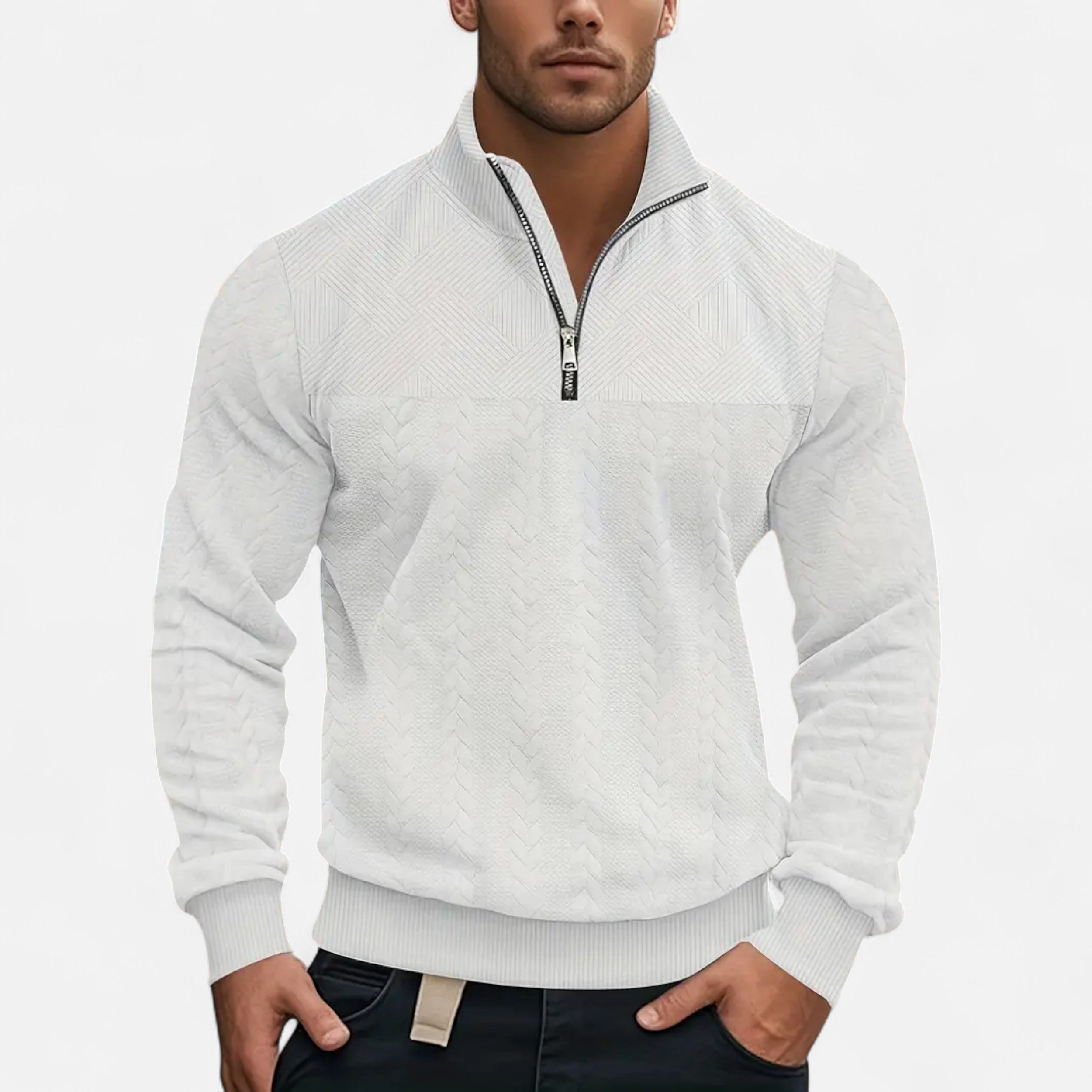 Belavoire | Men’s Zip Henley Sweater with Stand Collar