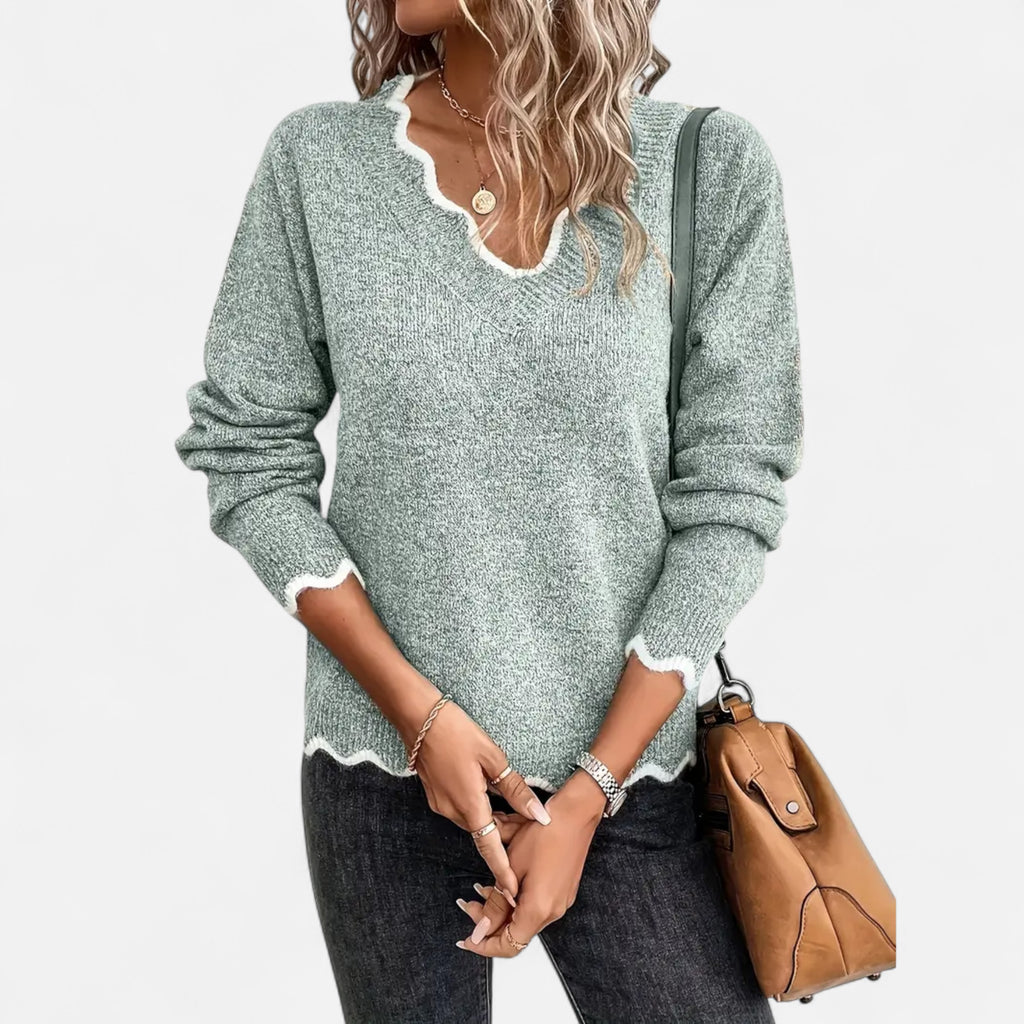 Belavoire | Women’s Elegant Scallop Trim Pullover