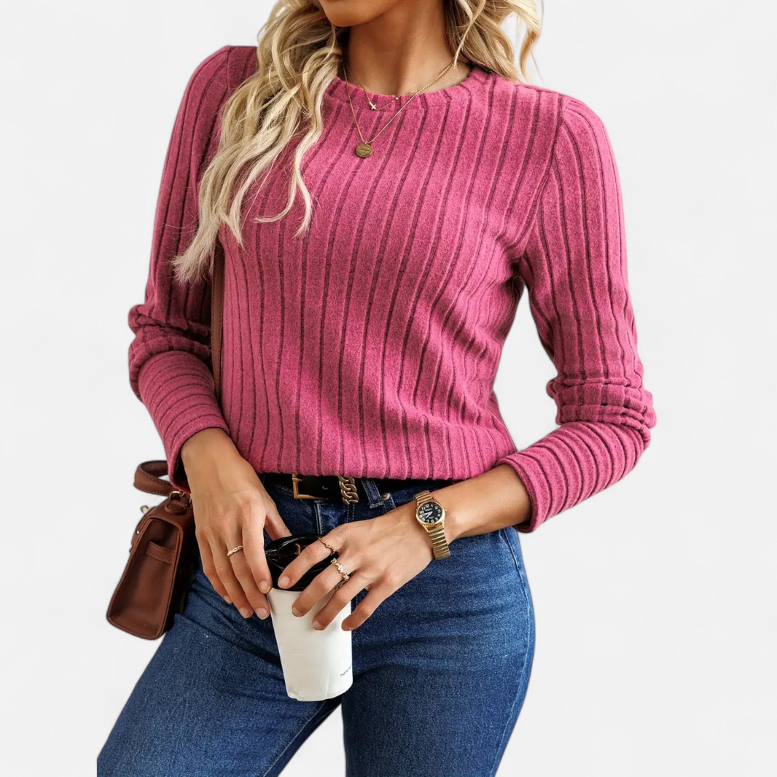 Belavoire | Women’s Elegant Ribbed Long Sleeve Shirt