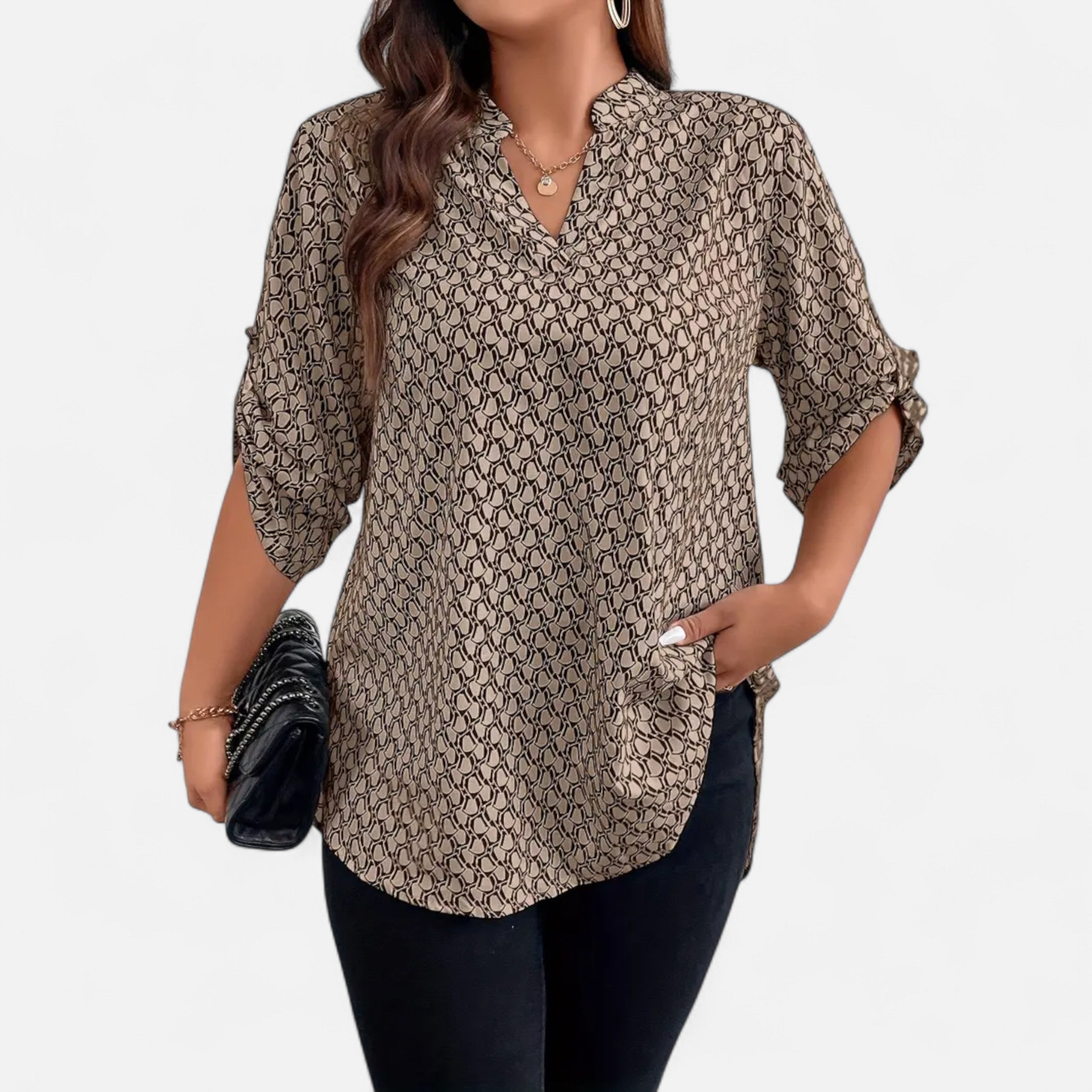 Belavoire | Women’s Printed Notched Neck Tunic Blouse Elegance