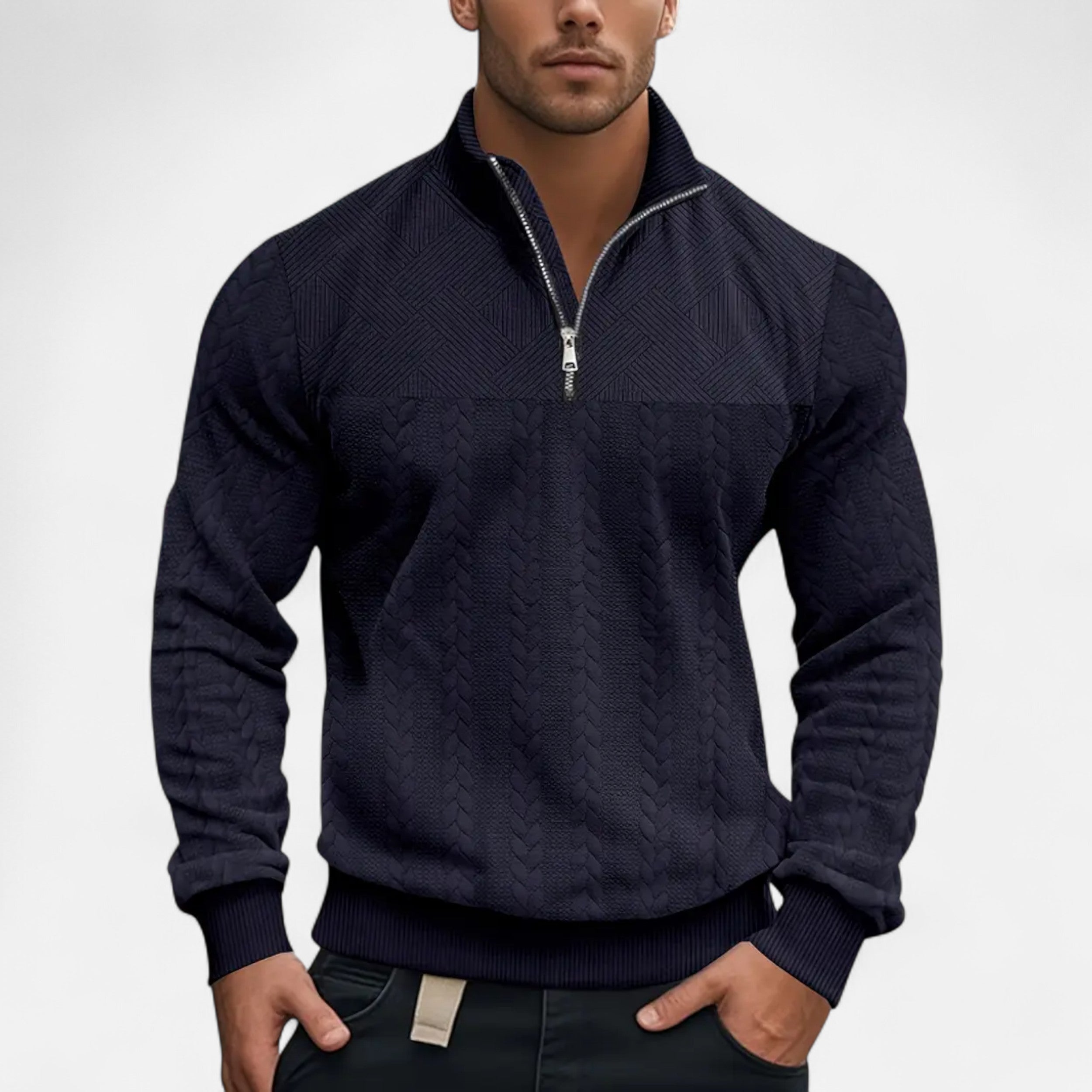 Belavoire | Men’s Zip Henley Sweater with Stand Collar