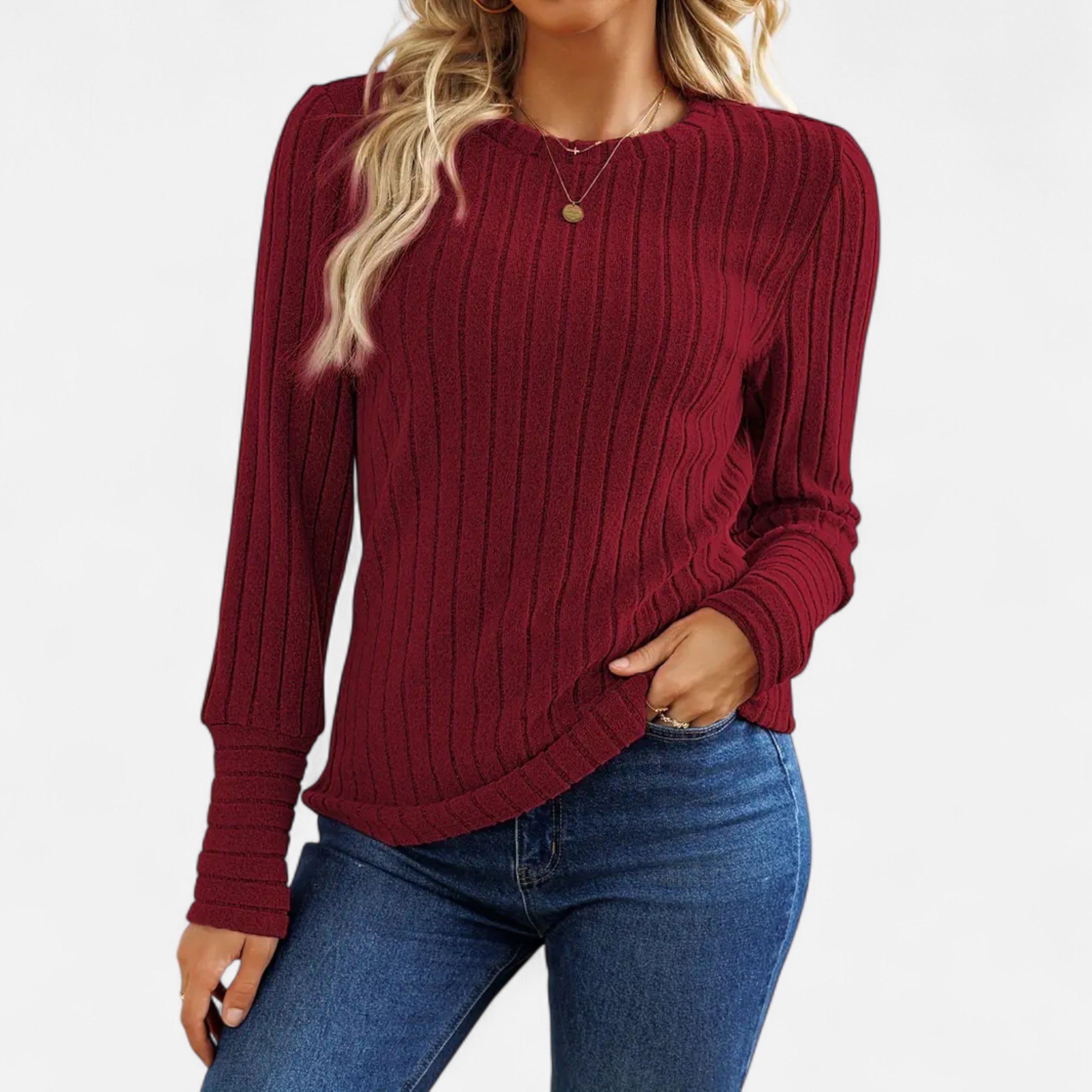 Belavoire | Women’s Elegant Ribbed Long Sleeve Shirt