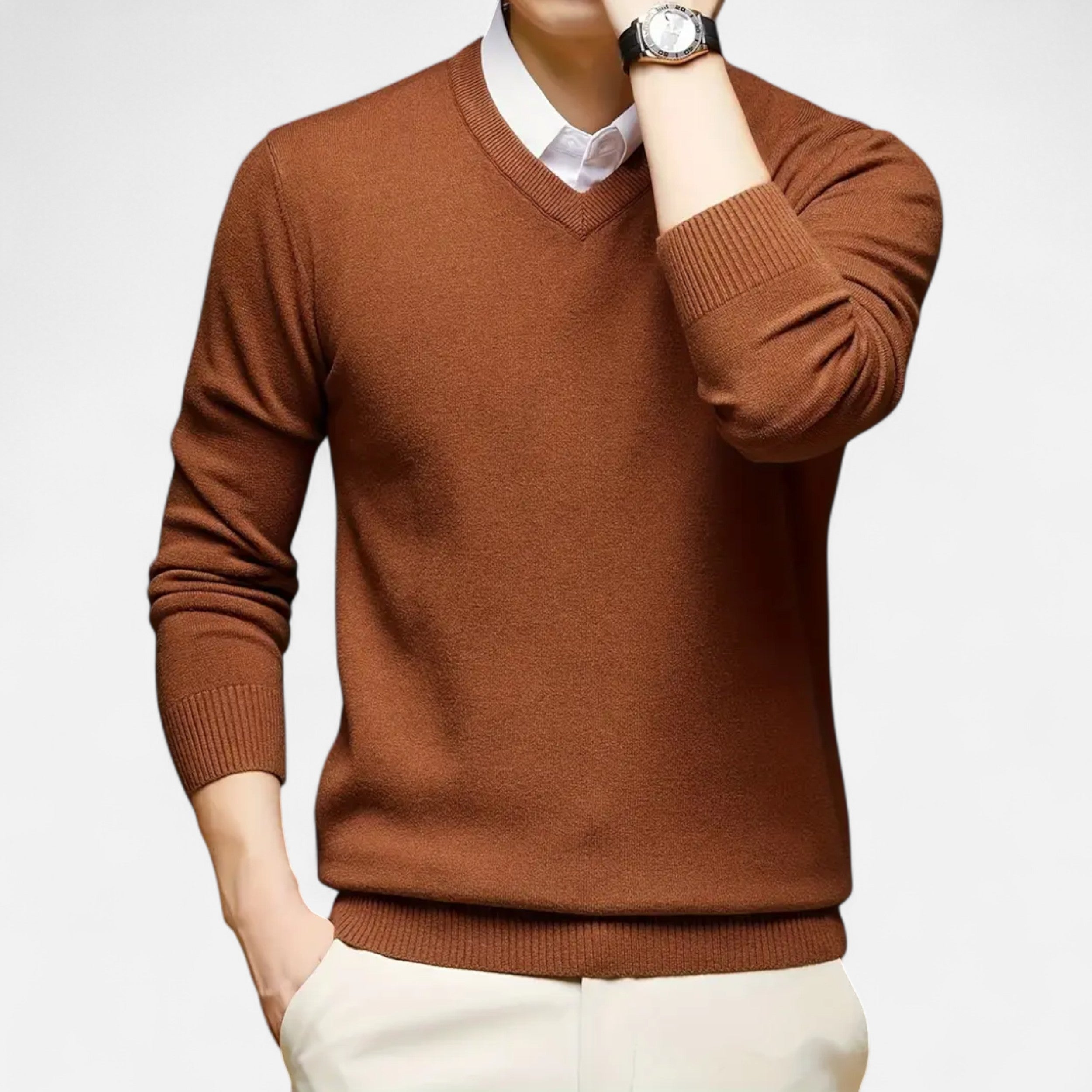 Belavoire | Men’s Classic V-Neck Sweater Rayon Blend