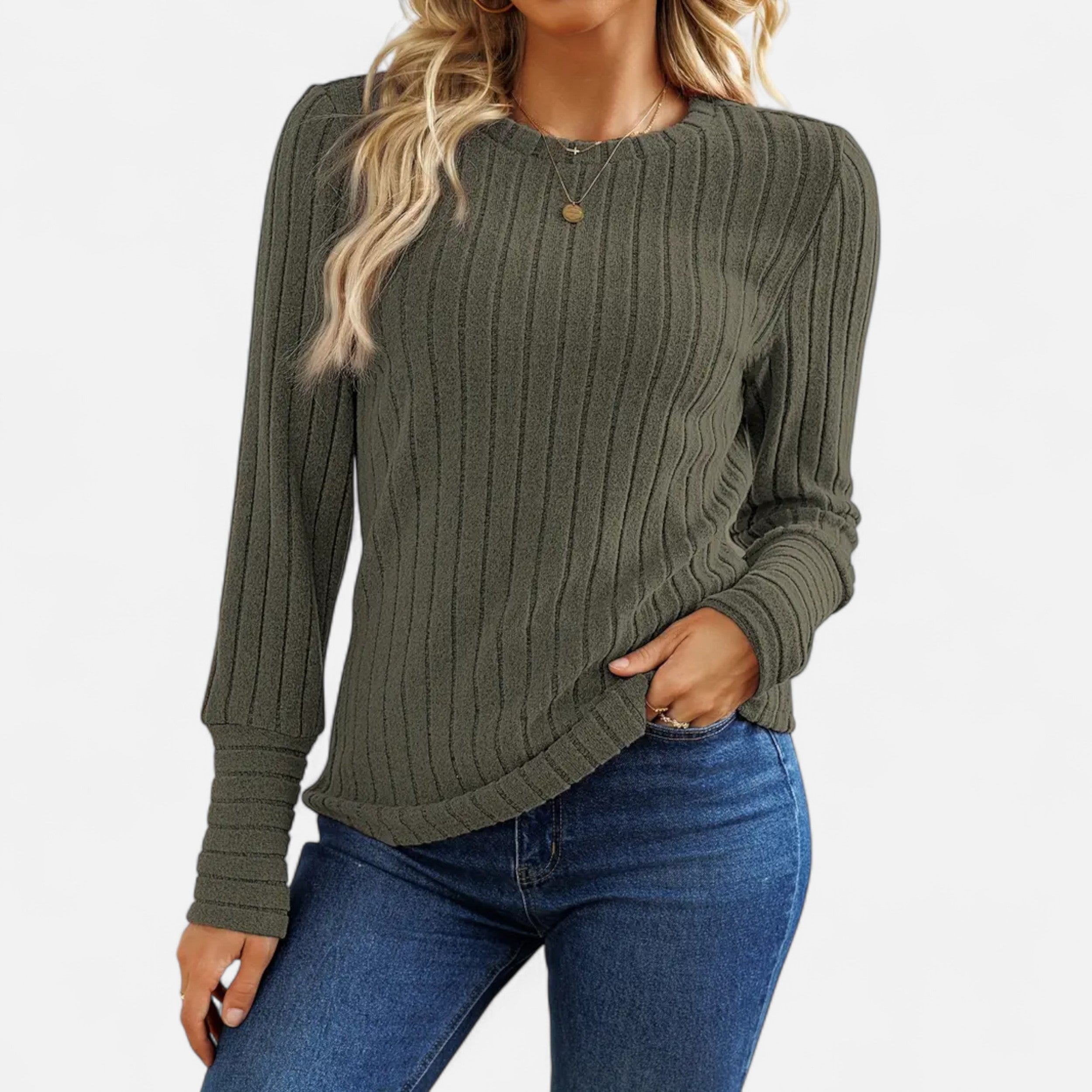 Belavoire | Women’s Elegant Ribbed Long Sleeve Shirt