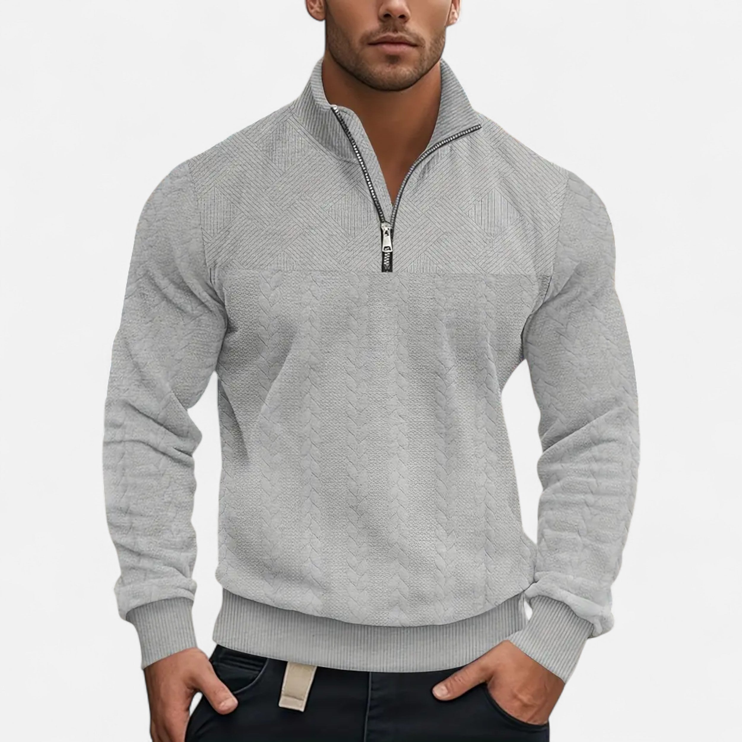 Belavoire | Men’s Zip Henley Sweater with Stand Collar
