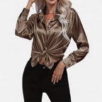 Belavoire | Women’s Satin Lace-Up Blouse Elegance