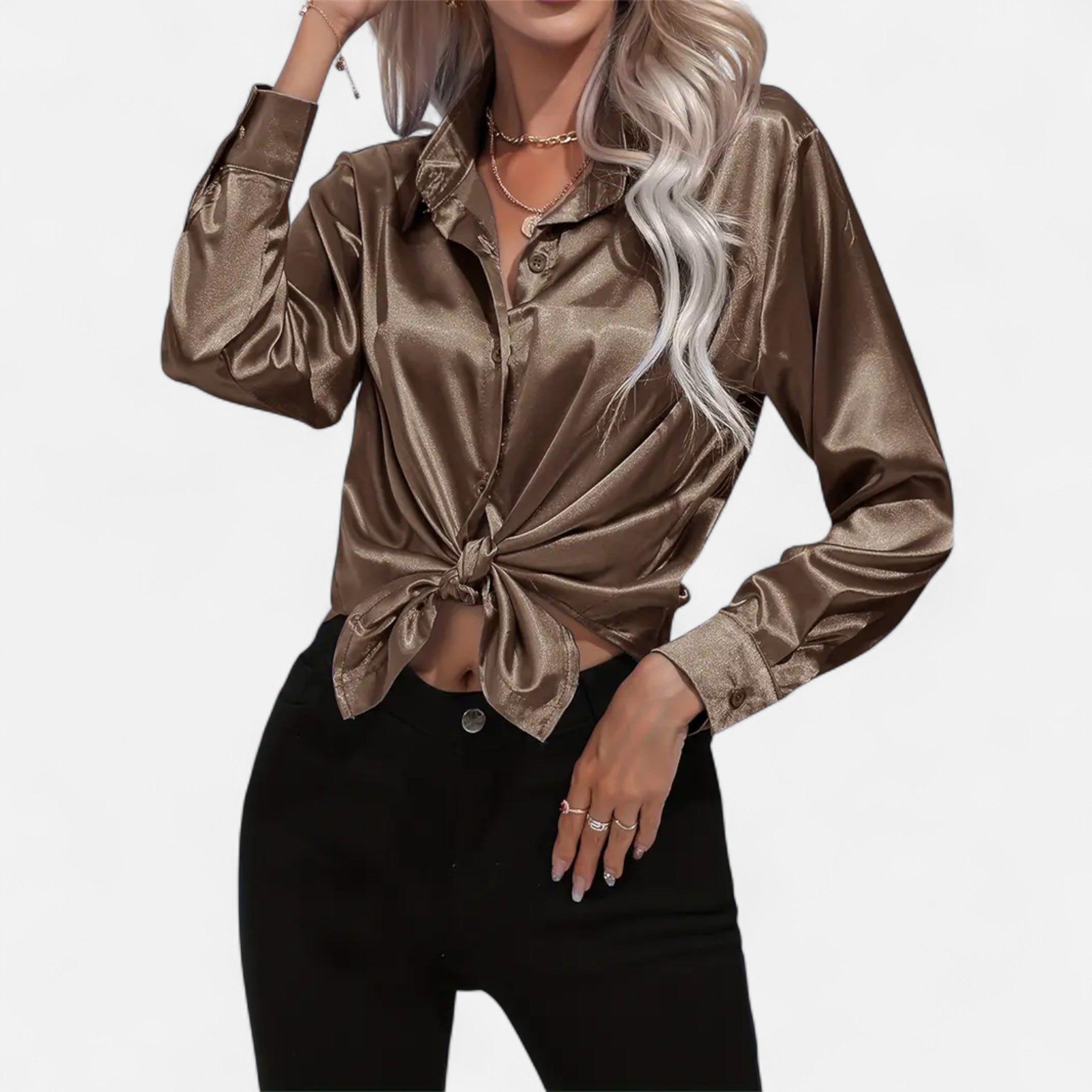 Belavoire | Women’s Satin Lace-Up Blouse Elegance