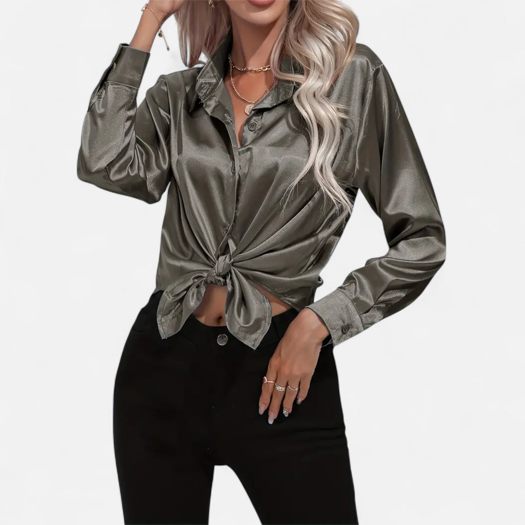 Belavoire | Women’s Satin Lace-Up Blouse Elegance