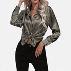 Belavoire | Women’s Satin Lace-Up Blouse Elegance