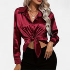 Belavoire | Women’s Satin Lace-Up Blouse Elegance