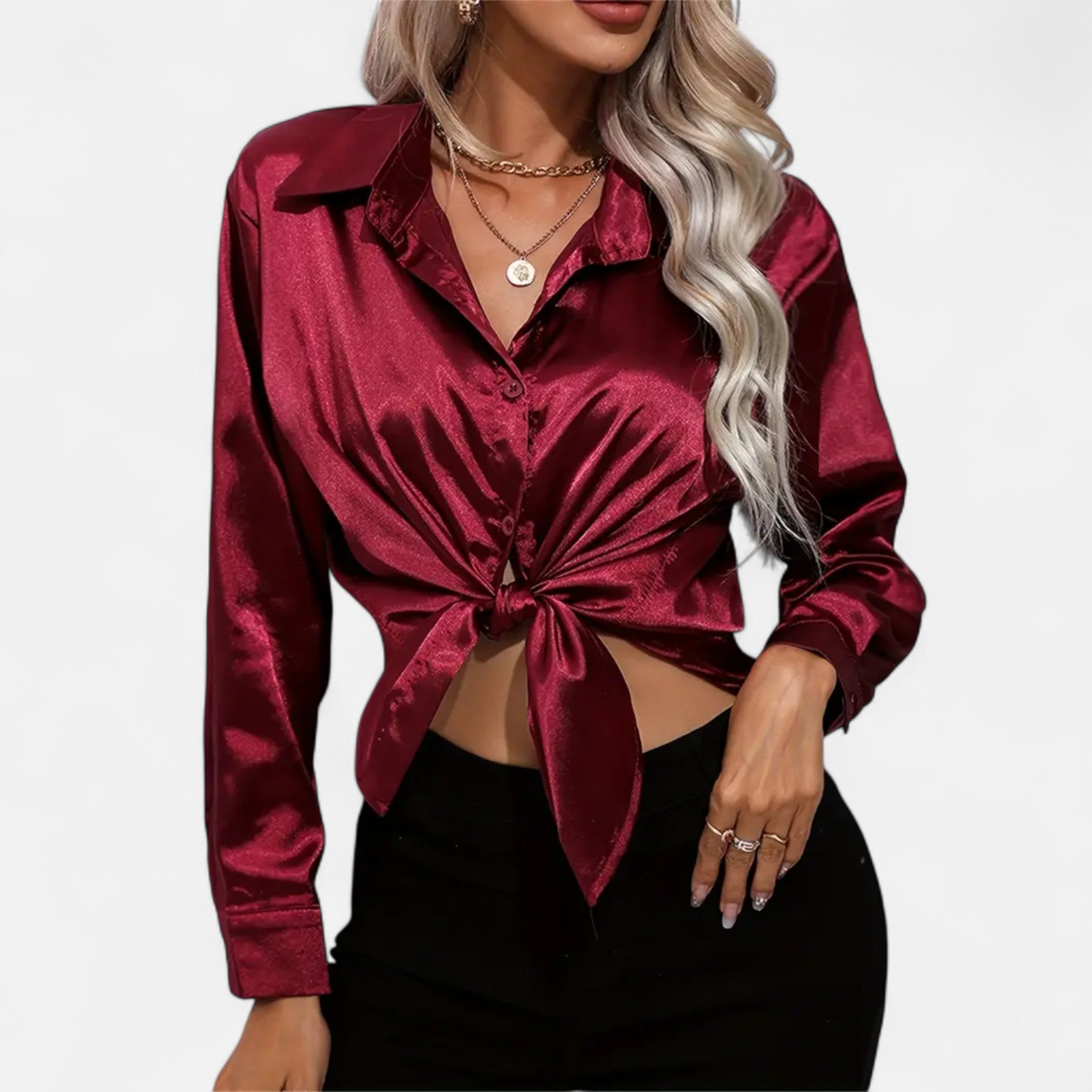 Belavoire | Women’s Satin Lace-Up Blouse Elegance