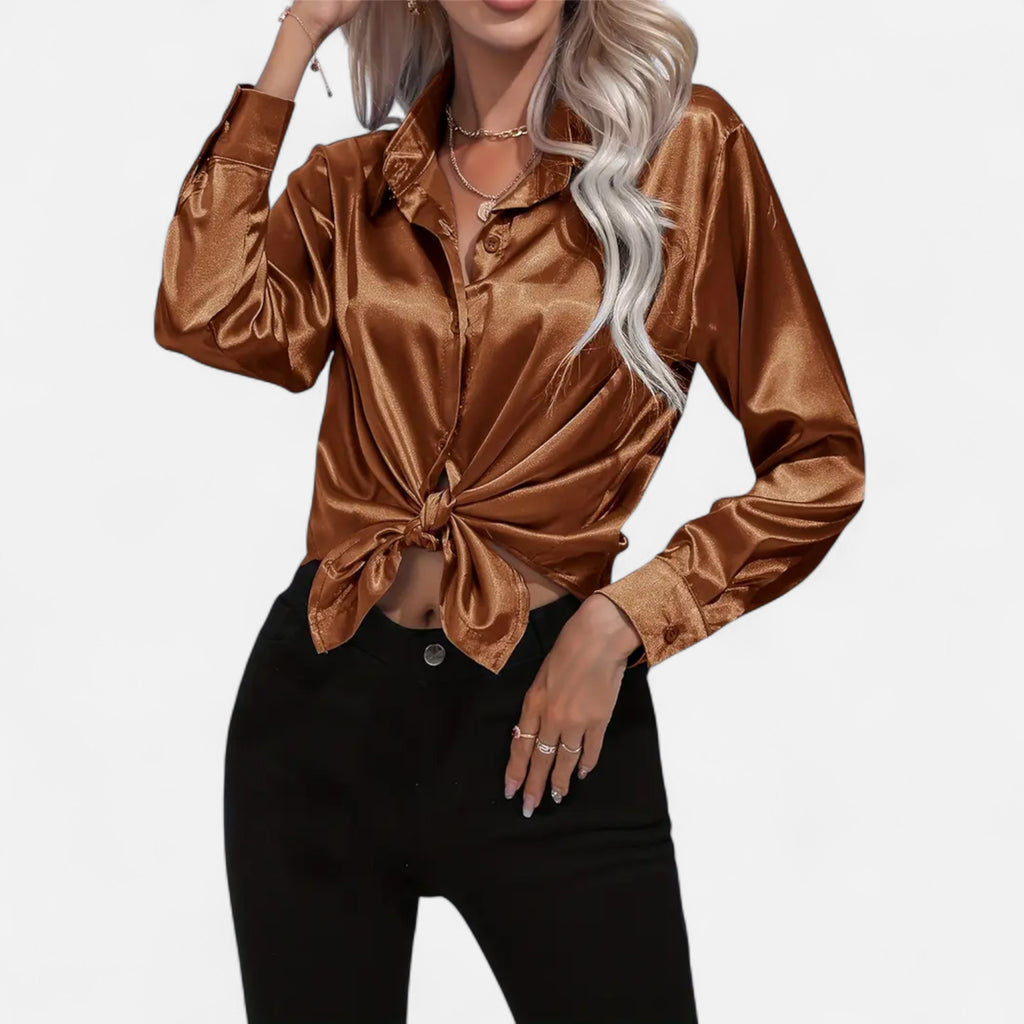 Belavoire | Women’s Satin Lace-Up Blouse Elegance