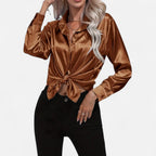 Belavoire | Women’s Satin Lace-Up Blouse Elegance
