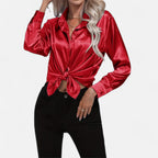 Belavoire | Women’s Satin Lace-Up Blouse Elegance