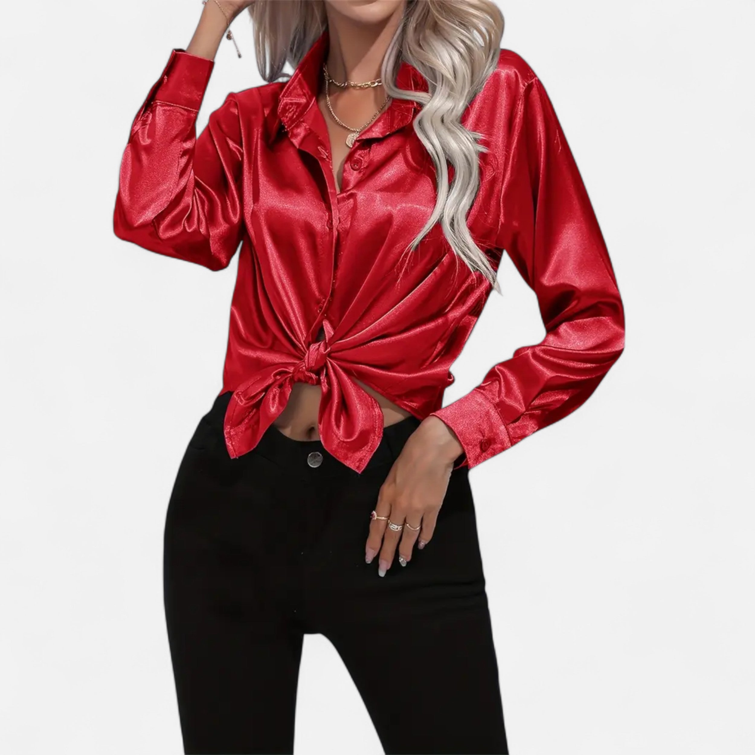 Belavoire | Women’s Satin Lace-Up Blouse Elegance