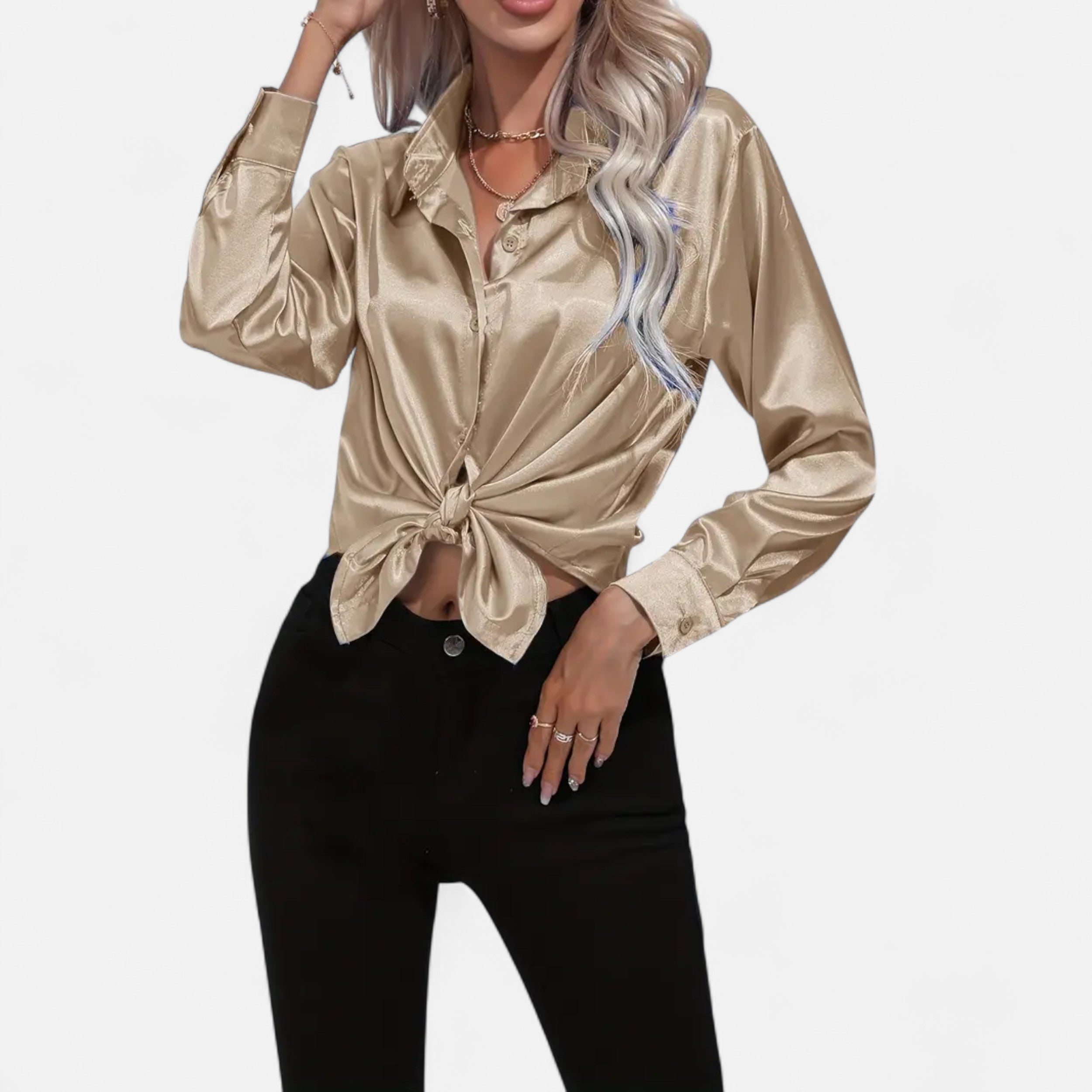 Belavoire | Women’s Satin Lace-Up Blouse Elegance