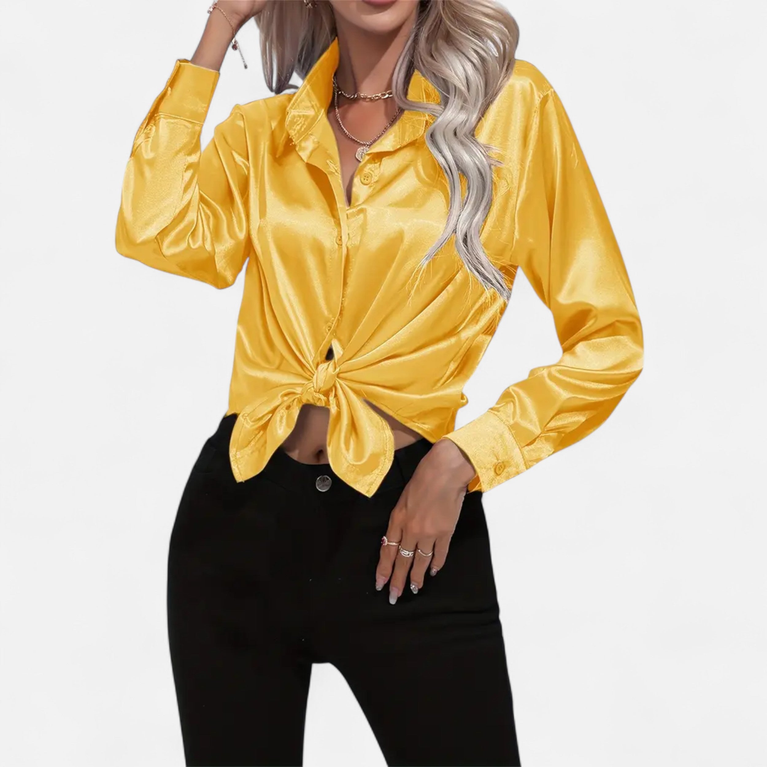 Belavoire | Women’s Satin Lace-Up Blouse Elegance