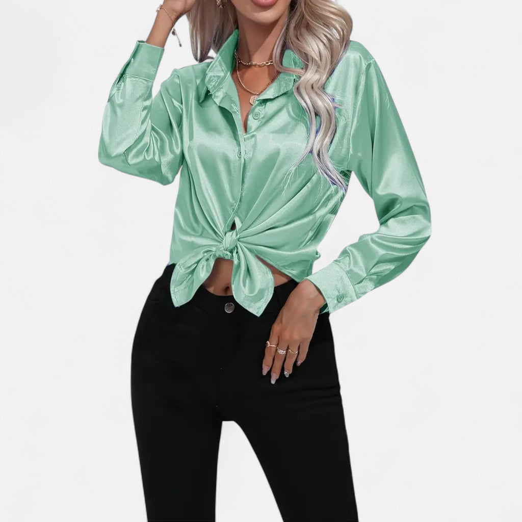 Belavoire | Women’s Satin Lace-Up Blouse Elegance