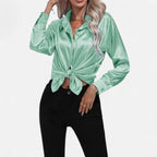 Belavoire | Women’s Satin Lace-Up Blouse Elegance